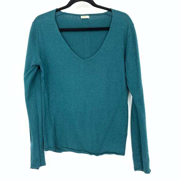 Etam V-Neck Pullover Button Back Sweater Womens Sz Medium Long Sleeve Teal Blue - Picture 1 of 6